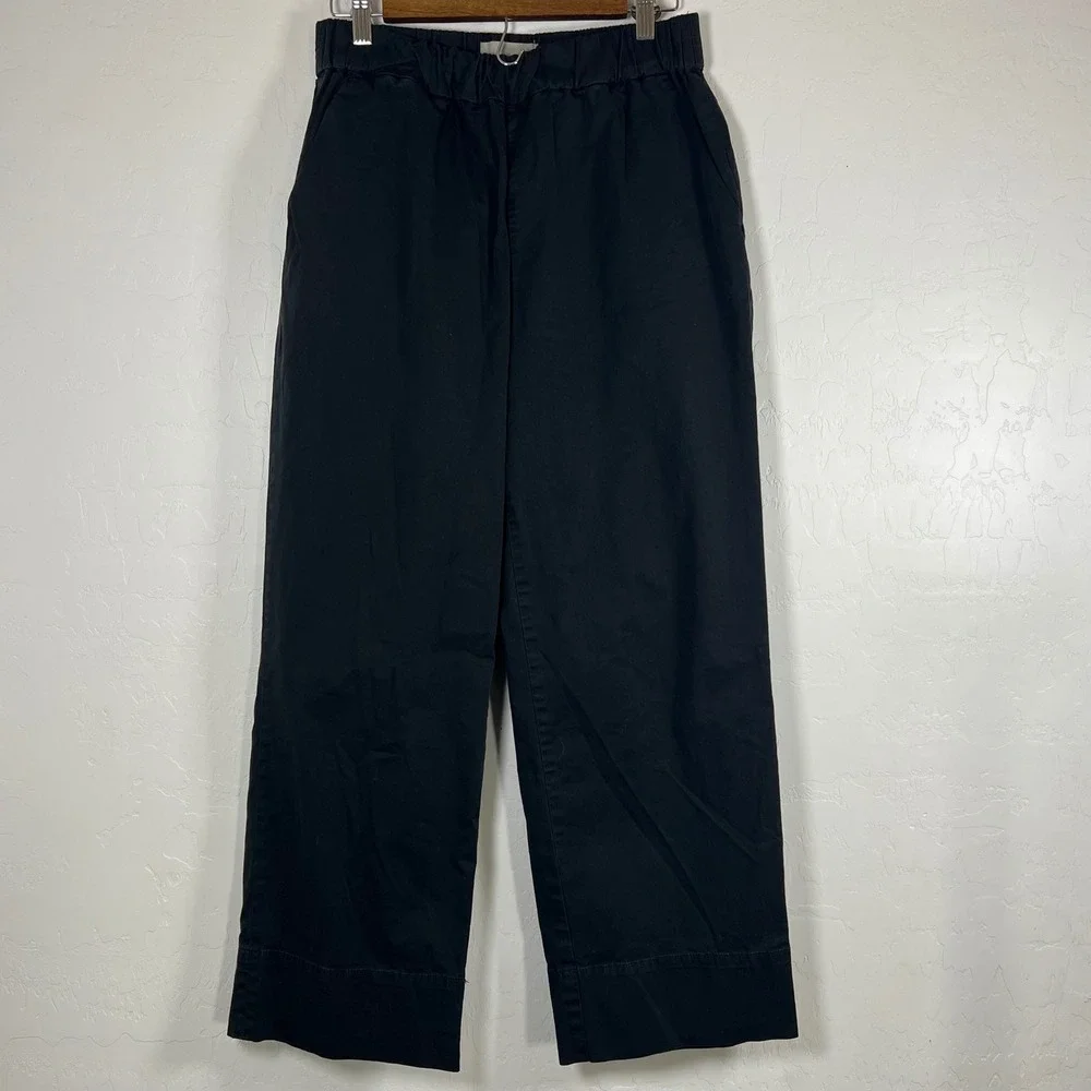 Everlane Womens Black Wide Leg Elastic Waist Cropped Pull On Pants Size L
